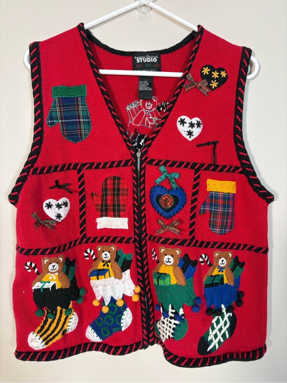 Studio Red Holiday Women’s Sweater Vest with Festive Appliqués